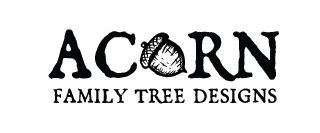Acorn Family Tree Designs Logo in a decorative font